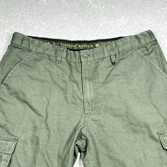 Boy Scouts Of America Cargo Short Men’s 32 Youth 20 Green Army Elastic Waist - Picture 2 of 11